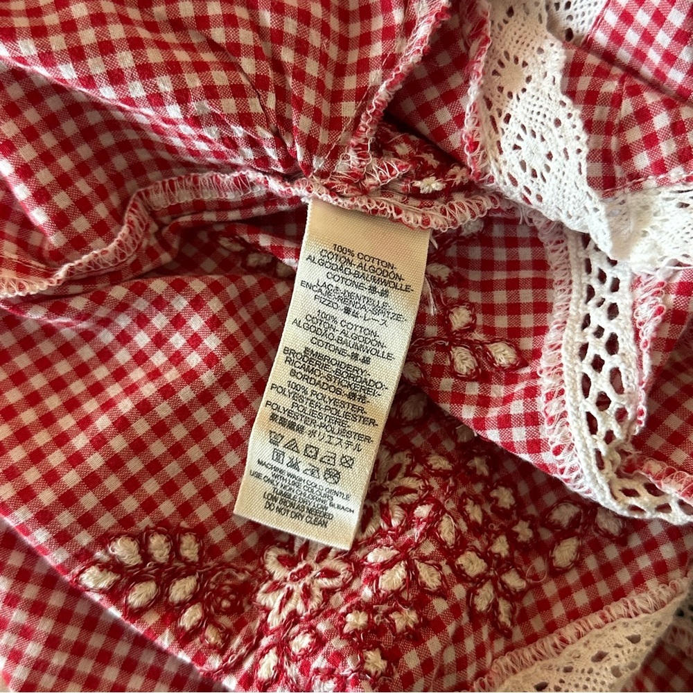 Free People Sunny Day Embroidered Red Gingham Shift Dress with Short Sleeves - Picture 9 of 11